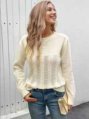 Pullovers Cut Out Jewel Neck Long Sleeves Acrylic Sweaters