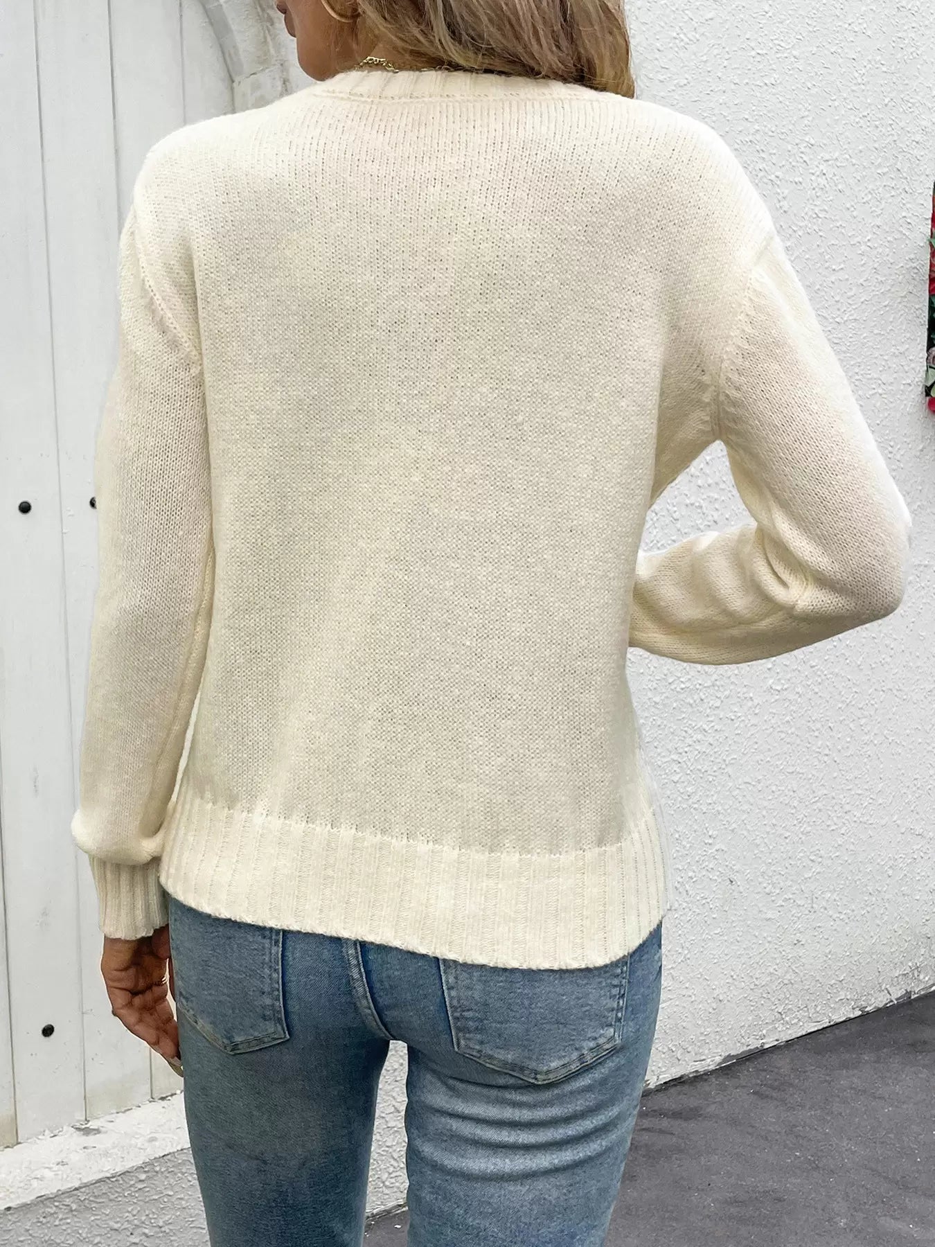 Pullovers Cut Out Jewel Neck Long Sleeves Acrylic Sweaters
