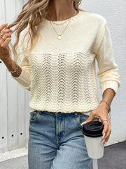 Pullovers Cut Out Jewel Neck Long Sleeves Acrylic Sweaters