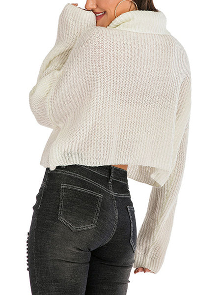 Pullovers High Collar Long Sleeves Acrylic Loose Sweater