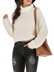Pullovers High Collar Long Sleeves Acrylic Loose Sweater