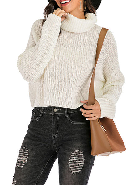 Pullovers High Collar Long Sleeves Acrylic Loose Sweater