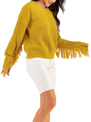 Pullovers Jewel Neck Long Sleeves Fringe Casual Acrylic Sweaters