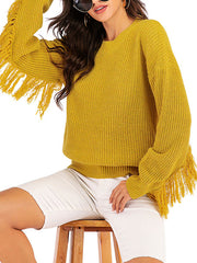Pullovers Jewel Neck Long Sleeves Fringe Casual Acrylic Sweaters