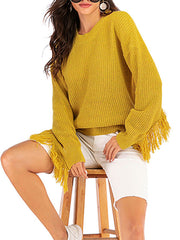 Pullovers Jewel Neck Long Sleeves Fringe Casual Acrylic Sweaters