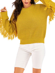 Pullovers Jewel Neck Long Sleeves Fringe Casual Acrylic Sweaters