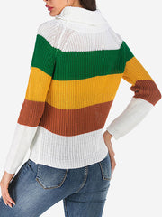 Pullovers Stripes High Collar Long Sleeves Short Sweaters