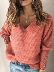 Pullovers V-Neck Long Sleeve Button Detail Sweaters