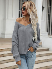 Pullovers V Neck Long Sleeves Stretch Polyester Sweaters