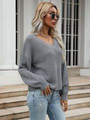 Pullovers V Neck Long Sleeves Stretch Polyester Sweaters