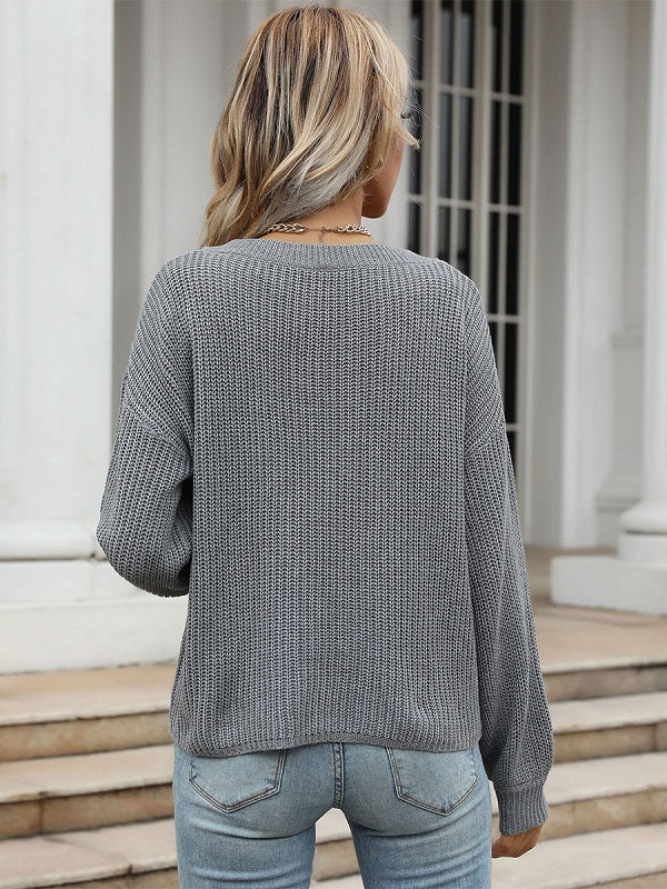 Pullovers V Neck Long Sleeves Stretch Polyester Sweaters