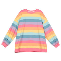 Rainbow Striped Long Sleeve Loose Thin Sweatshirt