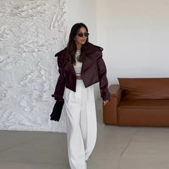 Retro Lapel Full Sleeves Pocket Chic High Street Outwear Short Jacket