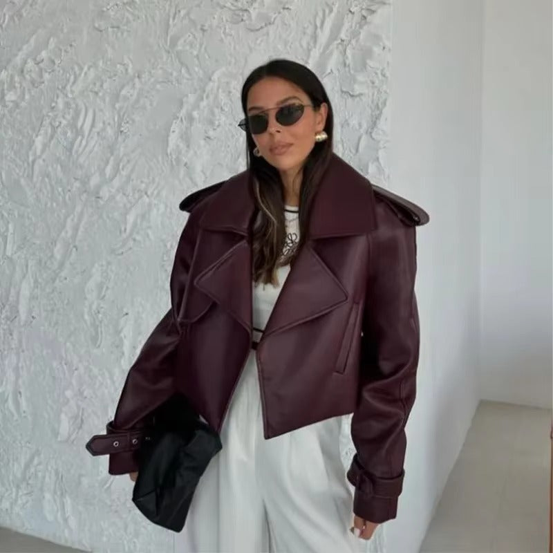 Retro Lapel Full Sleeves Pocket Chic High Street Outwear Short Jacket