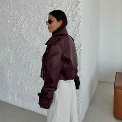 Retro Lapel Full Sleeves Pocket Chic High Street Outwear Short Jacket