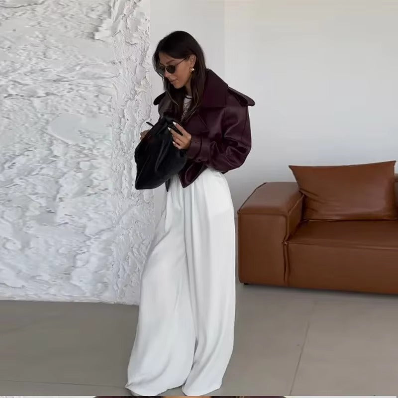Retro Lapel Full Sleeves Pocket Chic High Street Outwear Short Jacket