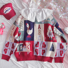 Retro Loose Soft Cartoon O-Neck Knitted Sweater
