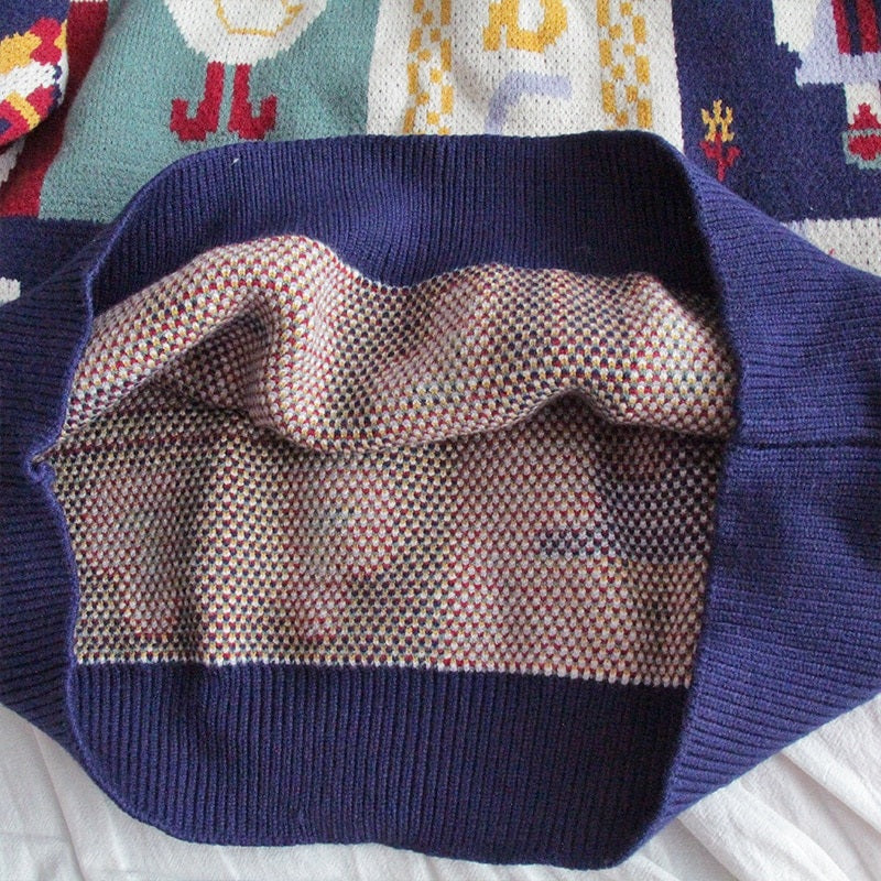 Retro Loose Soft Cartoon O-Neck Knitted Sweater