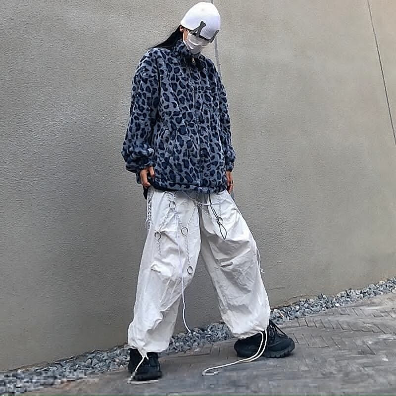 Retro Style Leopard Print Furry Loose Collar Zipper Thick Coat