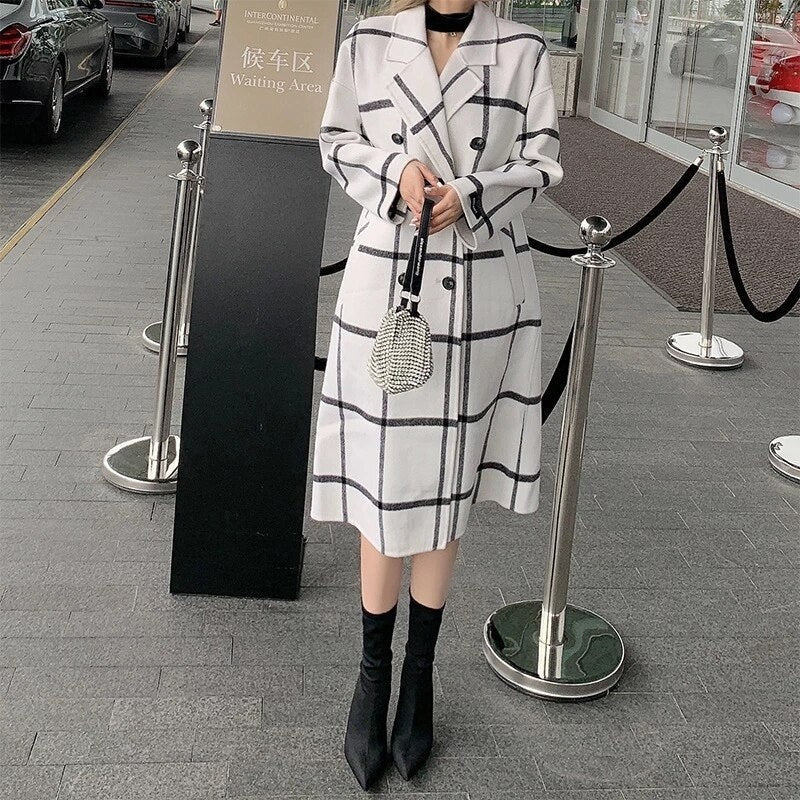 Retro Plaid Double-sided Fleece Wool Coat