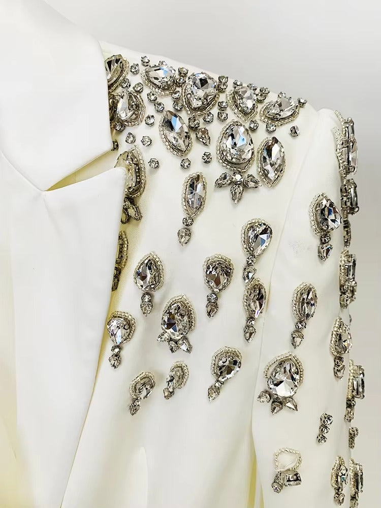 Rhinestone Diamonds Beaded Designer Double Breasted Blazer