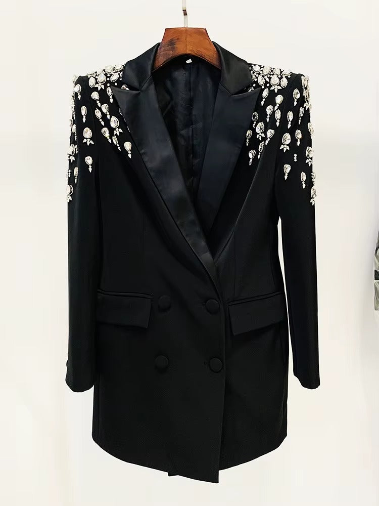 Rhinestone Diamonds Beaded Designer Double Breasted Blazer