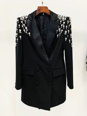 Rhinestone Diamonds Beaded Designer Double Breasted Blazer