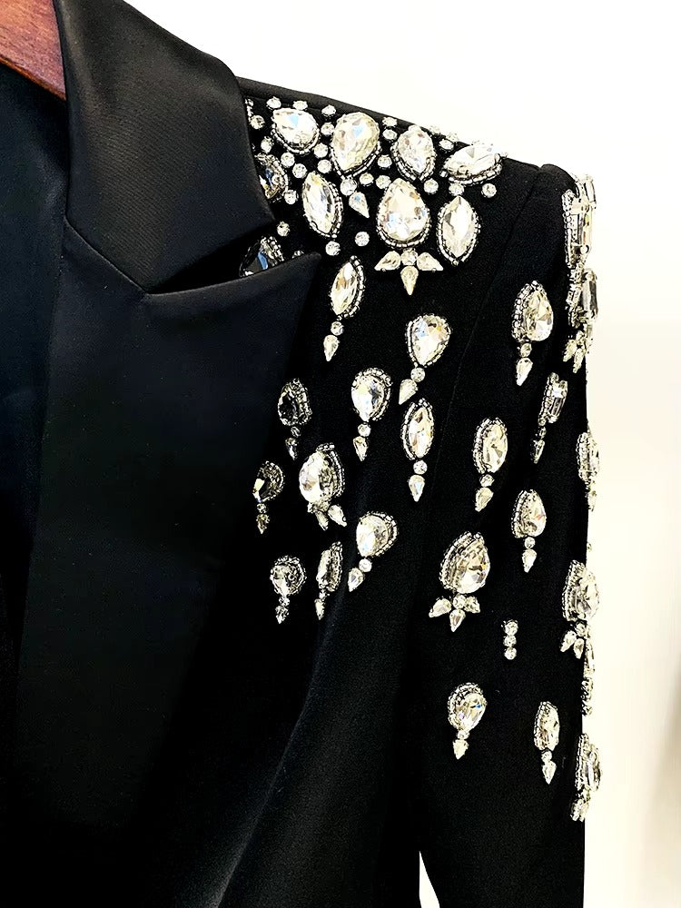 Rhinestone Diamonds Beaded Designer Double Breasted Blazer