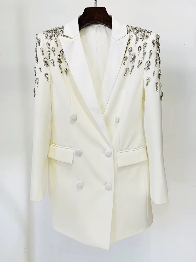 Rhinestone Diamonds Beaded Designer Double Breasted Blazer