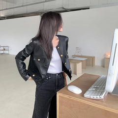 Round Neck Motorcycle Imported Real Sheep Leather Jacket