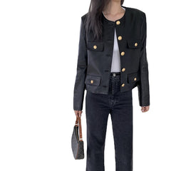 Round Neck Motorcycle Imported Real Sheep Leather Jacket