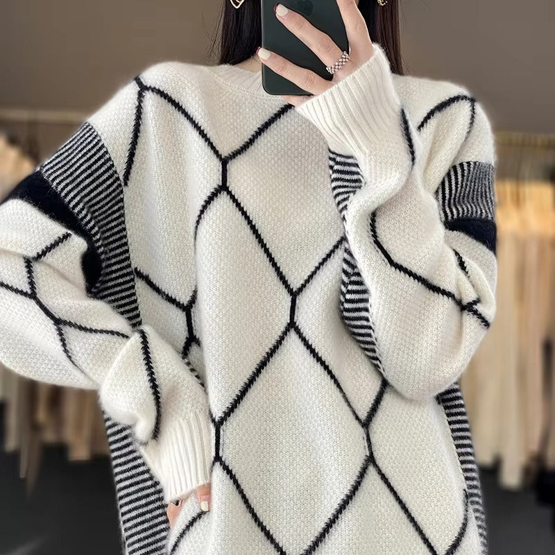 Round Neck Wool O-Neck Pullover High Quality Soft Loose Knit Jumper Cashmere Sweater