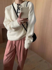 Round neck cashmere loose slim with lazy style thick wool knit Jumpers Sweater