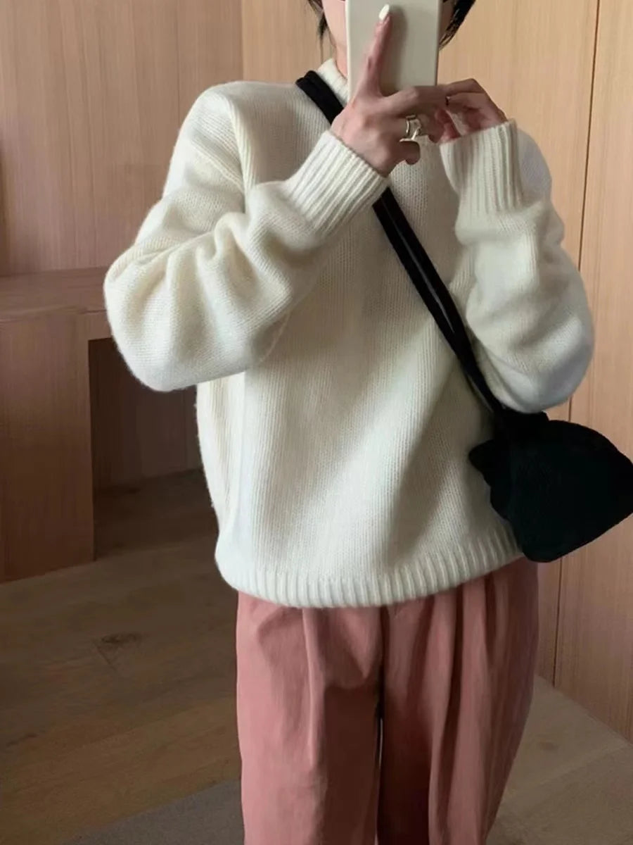 Round neck cashmere loose slim with lazy style thick wool knit Jumpers Sweater
