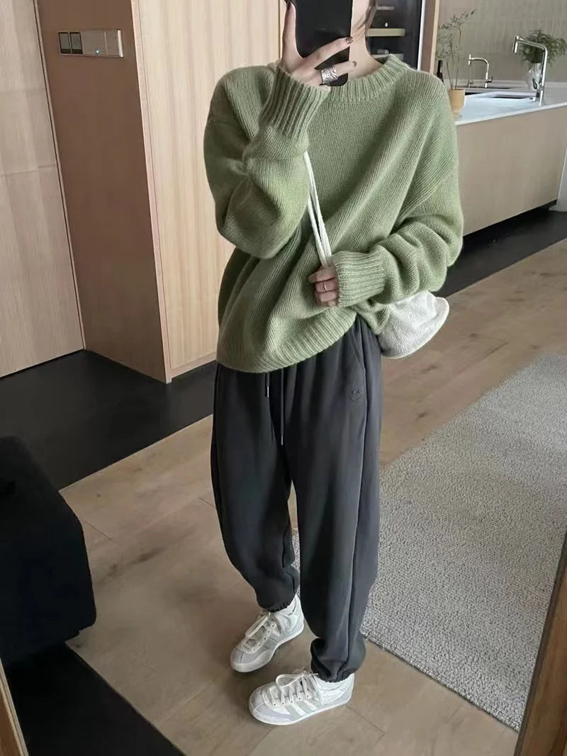 Round neck cashmere loose slim with lazy style thick wool knit Jumpers Sweater