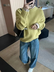 Round neck cashmere loose slim with lazy style thick wool knit Jumpers Sweater