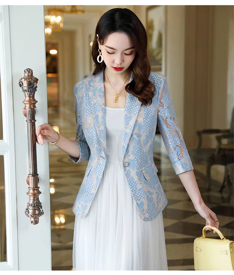 Elegant Lace Hollow Out Korean Fashion Long Sleeve Loose Casual Cardigan Blazers