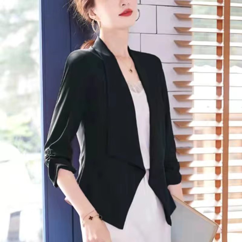 Elegant 3/4 Sleeve Slim Shirring Korean Fashion 3/4 Sleeve Casual Suit Coat