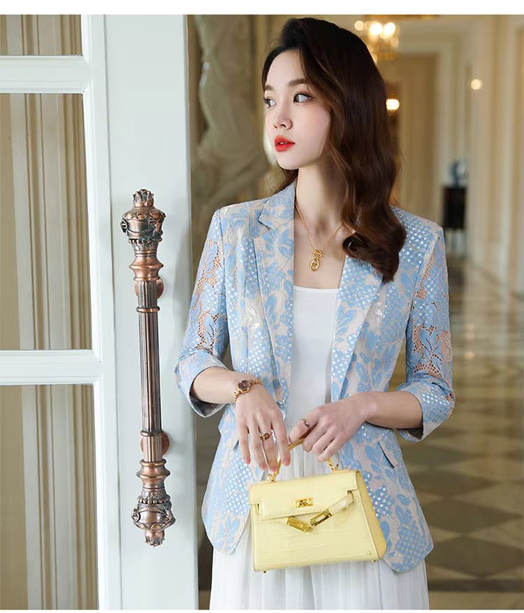 Elegant Lace Hollow Out Korean Fashion Long Sleeve Loose Casual Cardigan Blazers