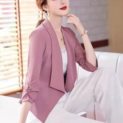 Elegant 3/4 Sleeve Slim Shirring Korean Fashion 3/4 Sleeve Casual Suit Coat