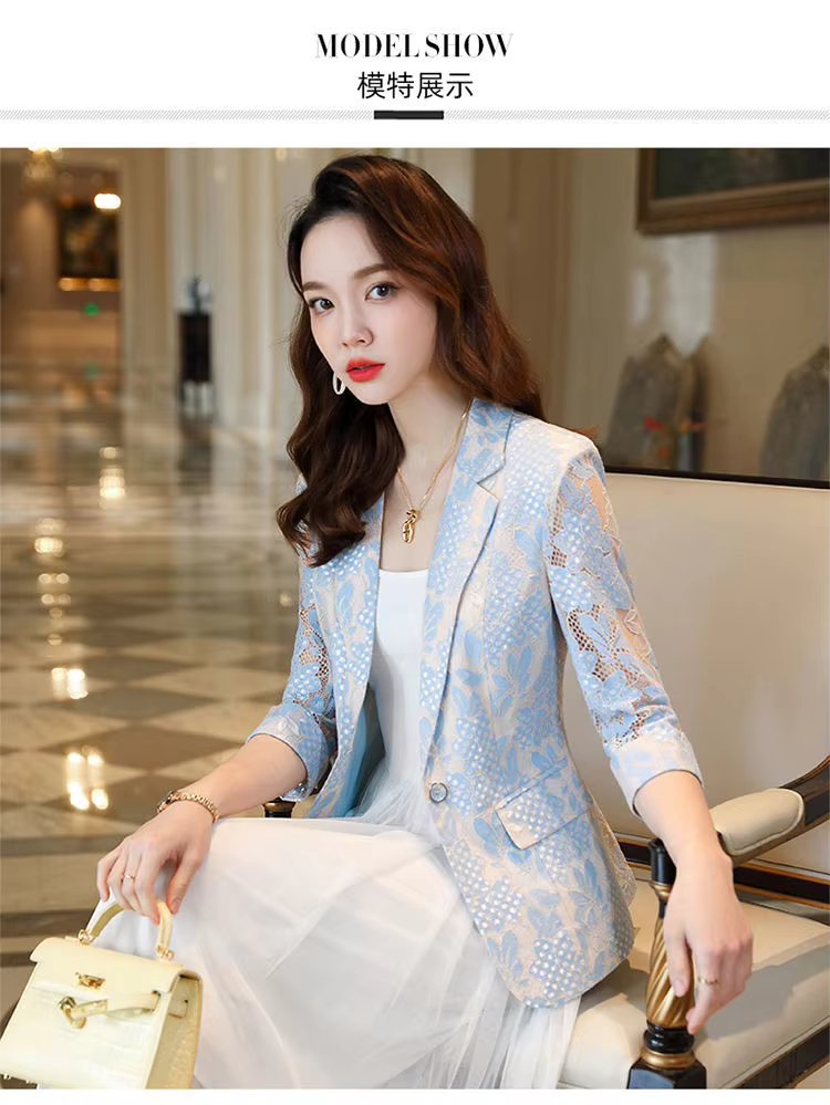 Elegant Lace Hollow Out Korean Fashion Long Sleeve Loose Casual Cardigan Blazers