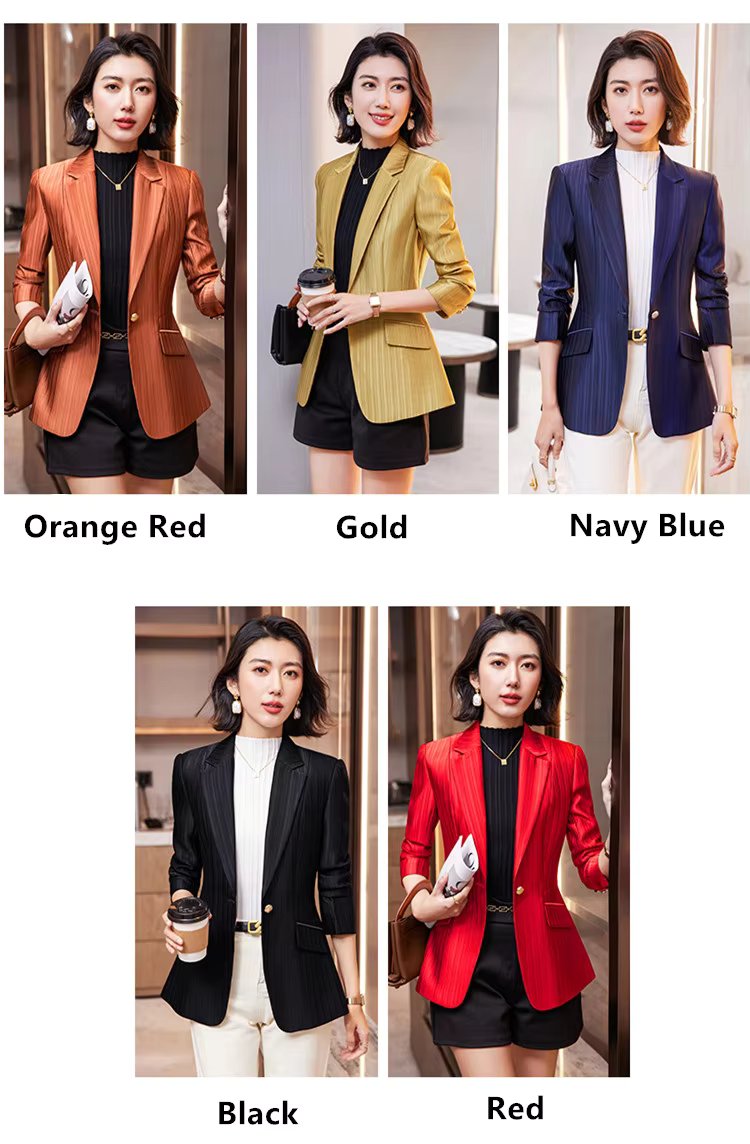 Luxury Bright Striped Long Sleeve Elegant Single Golden Button Formal Suits