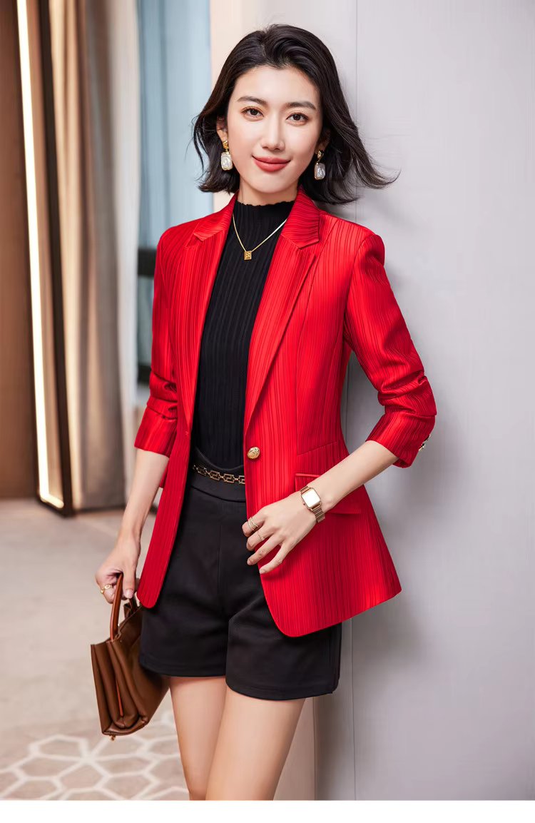 Luxury Bright Striped Long Sleeve Elegant Single Golden Button Formal Suits