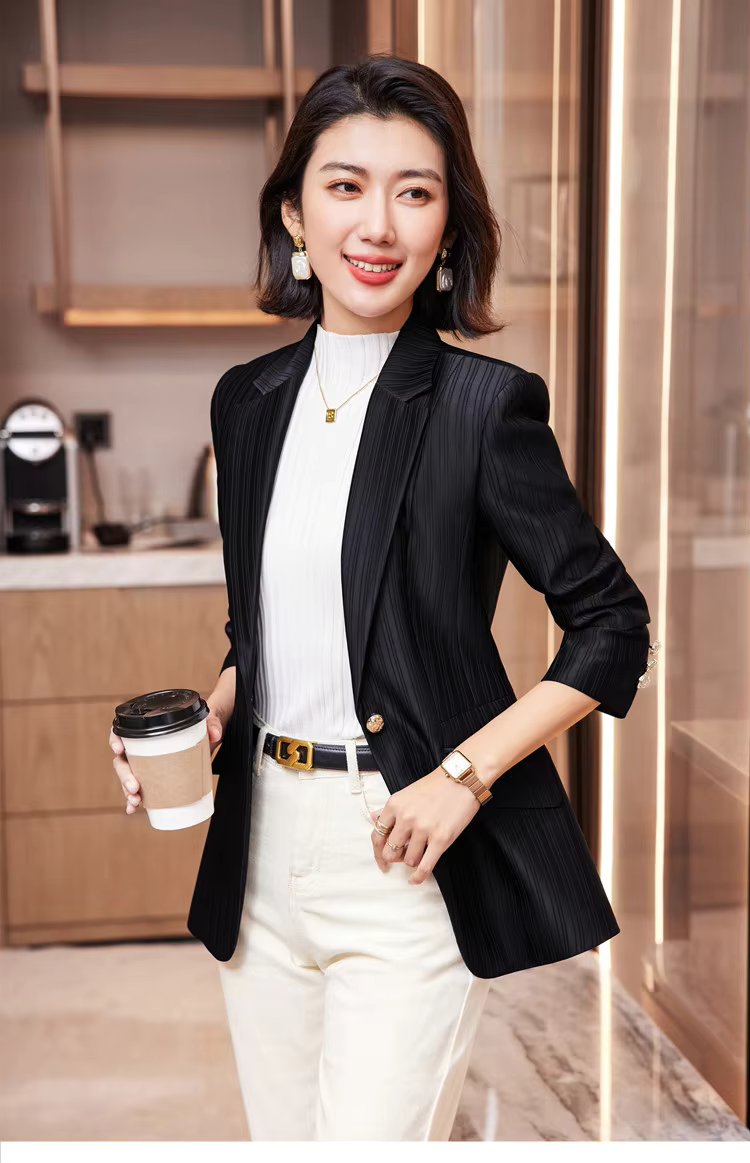 Luxury Bright Striped Long Sleeve Elegant Single Golden Button Formal Suits