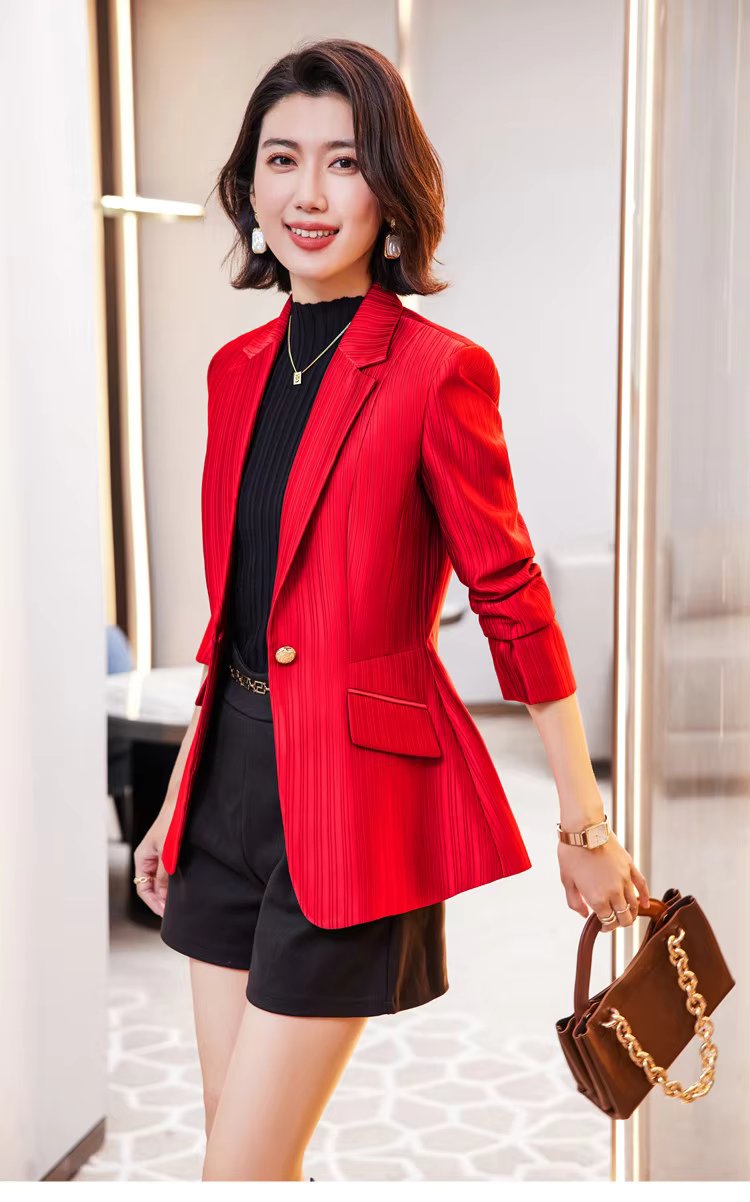 Luxury Bright Striped Long Sleeve Elegant Single Golden Button Formal Suits