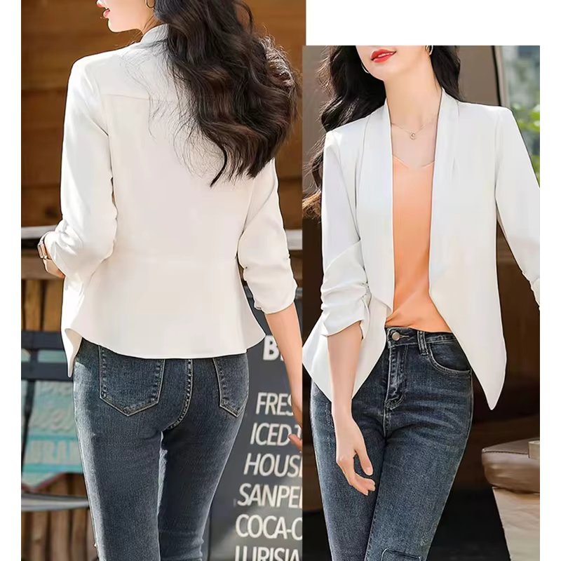 Elegant 3/4 Sleeve Slim Shirring Korean Fashion 3/4 Sleeve Casual Suit Coat