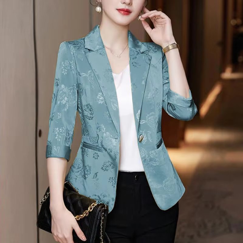 Notched Slim Long Sleeved Pockets Fashion Blazer
