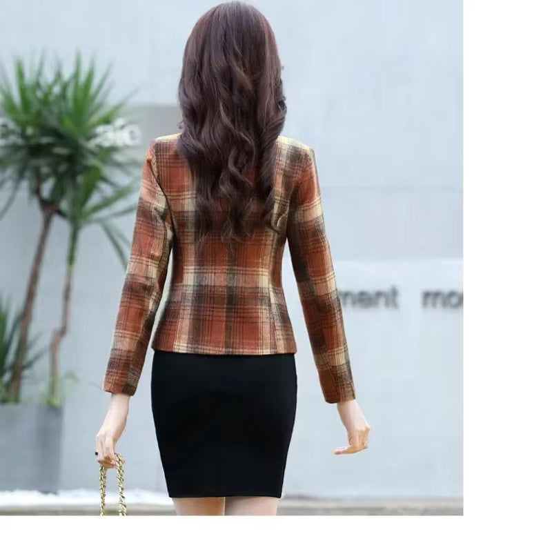 Turn-down Collar Cardigan Plaid Fashion Vintage Stylish Long Sleeve Coats
