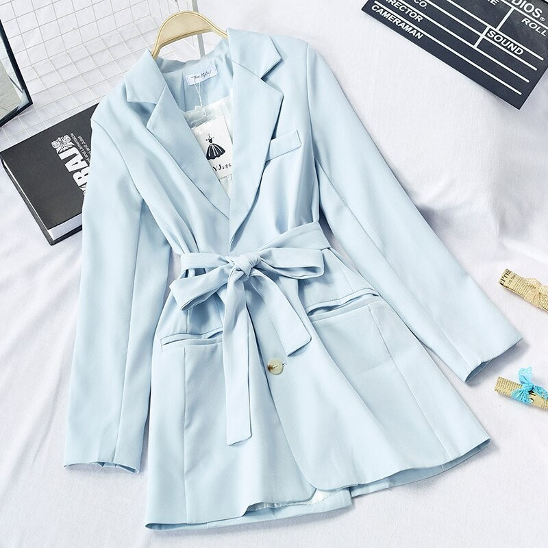 Sashes Tie Up Single Breasted Slim Suit Jackets