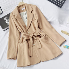 Sashes Tie Up Single Breasted Slim Suit Jackets